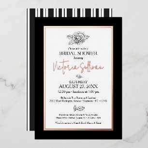 En Aluminium Invitation élégante à motif botanique noir et blan