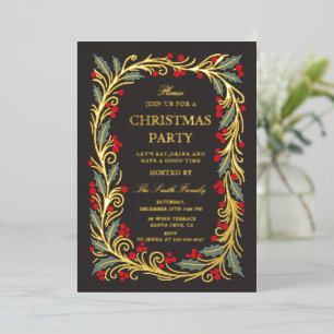 En Aluminium Invitation élégante de fête de Noël au feuillage d