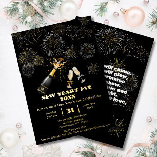 En Aluminium Invitation élégante du Nouvel An avec Feux d'Artif