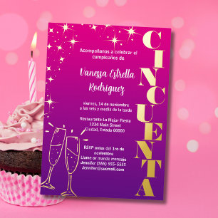 En Aluminium Invitation Espagnol 50 ans rose et violet