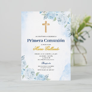 En Aluminium Invitation espagnole de baptême à motif floral ble