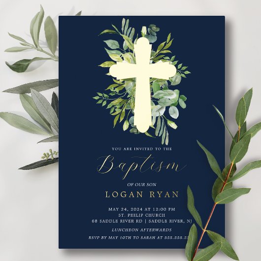 En Aluminium Invitation Eucalyptus Serenity Baptism