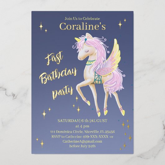 En Aluminium Invitation Feuille d'aluminium 1er anniversaire av (Recto)