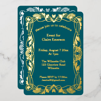 En Aluminium Invitation feuille d'or Art Nouveau | Élégant Vint
