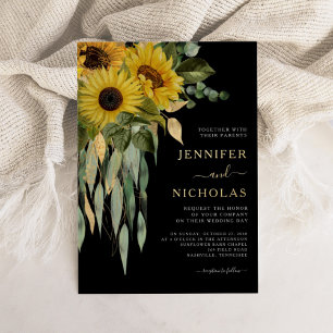 En Aluminium Invitation Floral Black Mariage Gold Foil