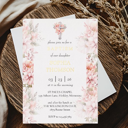 En Aluminium Invitation florale de baptême