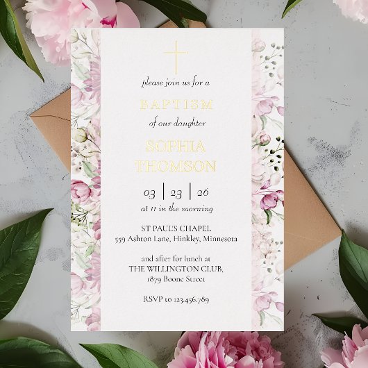En Aluminium Invitation florale de baptême