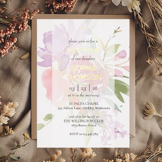 En Aluminium Invitation florale de baptême
