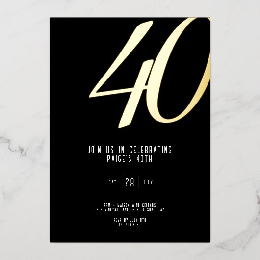 En Aluminium Invitation Foil 40e anniversaire personnalisable (Recto)