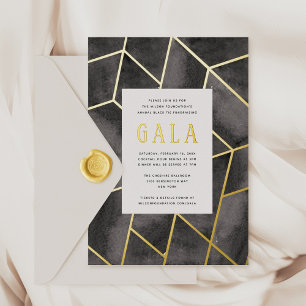 En Aluminium Invitation Gala Géométrique Noir Gold Foil