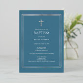 En Aluminium Invitation garçon Croix d'argent bleu poussiéreux  (Debout devant)