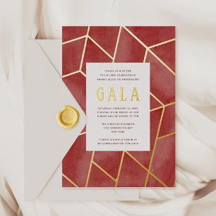 En Aluminium Invitation géométrique gala rouge avec feuille d'o