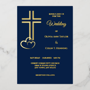 En Aluminium Invitation Mariage Foil Cross Hearts double ligne