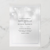 En Aluminium Invitation Mariage Silver Bokeh Foil (Recto)