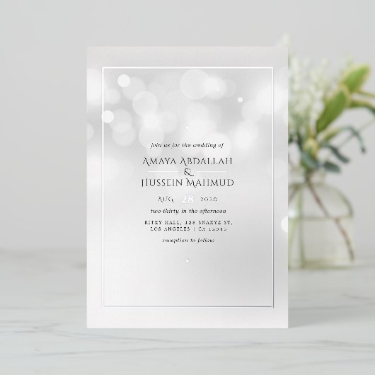 En Aluminium Invitation Mariage Silver Bokeh Foil (Debout devant)