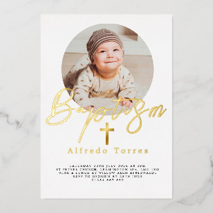 En Aluminium Invitation minimaliste au baptême de bébé avec pho