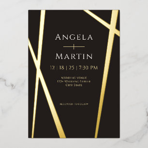 En Aluminium Invitation minimaliste moderne or noir feuille d'o