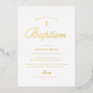 En Aluminium invitation moderne de baptême croix d'or simple