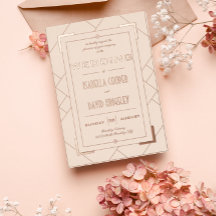 Invitation moderne Deco crème et or I feuille