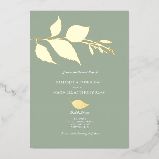 En Aluminium Invitation moderne Mariage vert Foil (Recto)