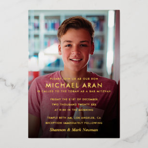 En Aluminium Invitation photo simple Bar Mitzvah avec feuille d