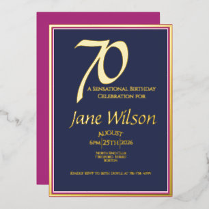 En Aluminium Invitation pour les 70 ans Élégant Rose, Navy & 