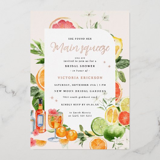 En Aluminium Invitation principale Squeeze Citrus nuptiale douc (Recto)