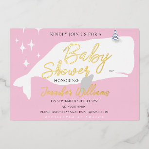 En Aluminium Invitation rose pour Baby Shower Fille Baleine Bla
