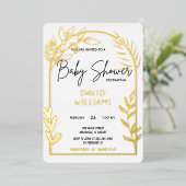 En Aluminium Invitation simple de Baby shower blanc et or (Debout devant)