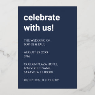 En Aluminium Invitation simple Mariage bleu marine