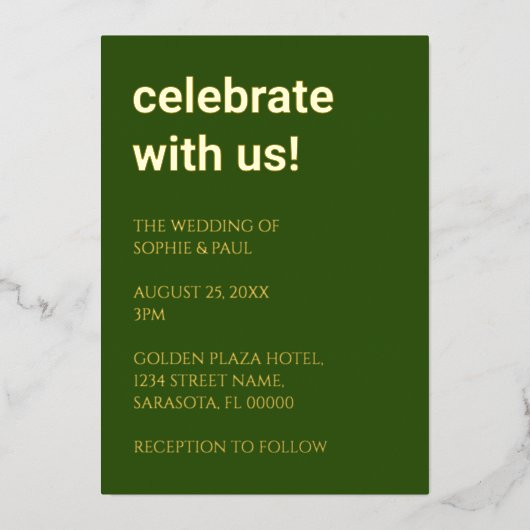 En Aluminium Invitation simple Mariage vert de forêt (Recto)