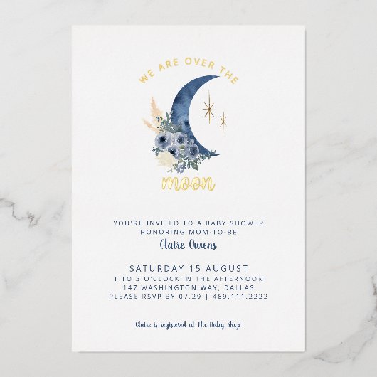 En Aluminium Invitation sur le Baby shower de la Lune (Recto)