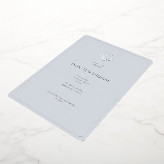 En Aluminium Light Blue Silver Seashell Wedding invitation (Rotation)