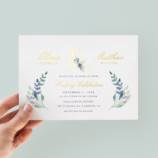 En Aluminium Luxe Floral Mariage Foil Invitation