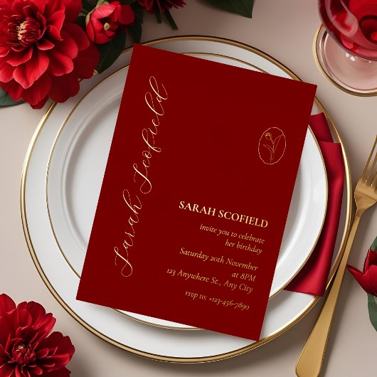 En Aluminium Luxe Red Birthday Foil Invitation