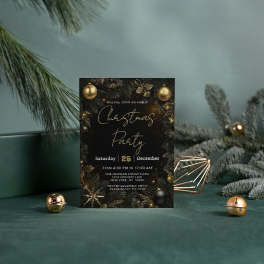 En Aluminium Luxury Black & Gold Christmas Party Invitation