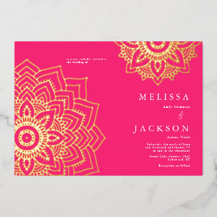 En Aluminium Mandala Mariage Foil Invitation Pink Delicate or