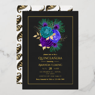 En Aluminium Mardi Gras Quinceañera Foil Invitation