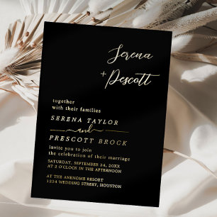 En Aluminium Mariage noir moderne Véritable Invitation Foil