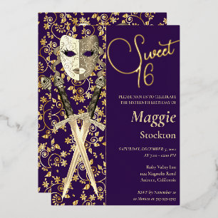 En Aluminium Masquerade médiévale Sweet 16 Invitation