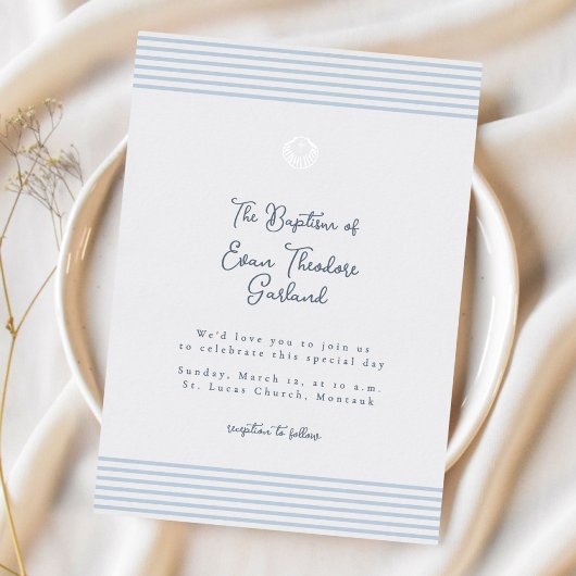 En Aluminium Minimal classic blue baptism Foil Invitation