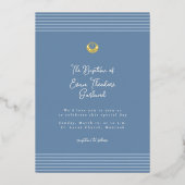 En Aluminium Minimal modern blue baptism Foil Invitation (Recto)