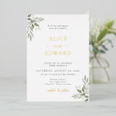 En Aluminium Modern Sage Greenery Wedding Foil Invitation Card (Debout devant)