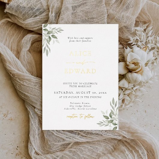 En Aluminium Modern Sage Greenery Wedding Foil Invitation Card