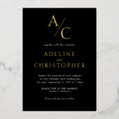 En Aluminium Monogram Modern Black White Gold Foil Invitation (Recto)