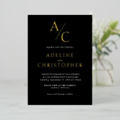 En Aluminium Monogram Modern Black White Gold Foil Invitation (Debout devant)