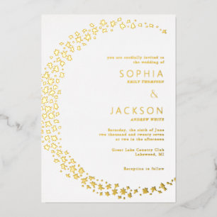 En Aluminium Moon of Stars White Wedding Foil Invitation