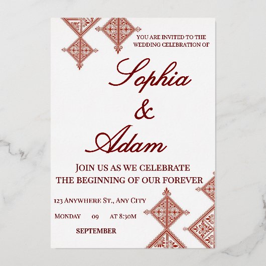 En Aluminium Moroccan Berber Pattern Wedding Invitation (Recto)