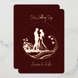 En Aluminium Notre mariage Couple Rose Gold Foil Invitation