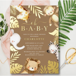 En Aluminium Oh Baby Jungle Baby Shower Foil Invitation